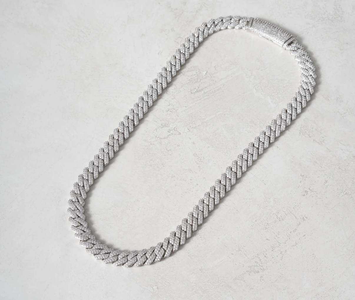 Amore 12mm Prong Cuban Chain Plated Diamond Gold