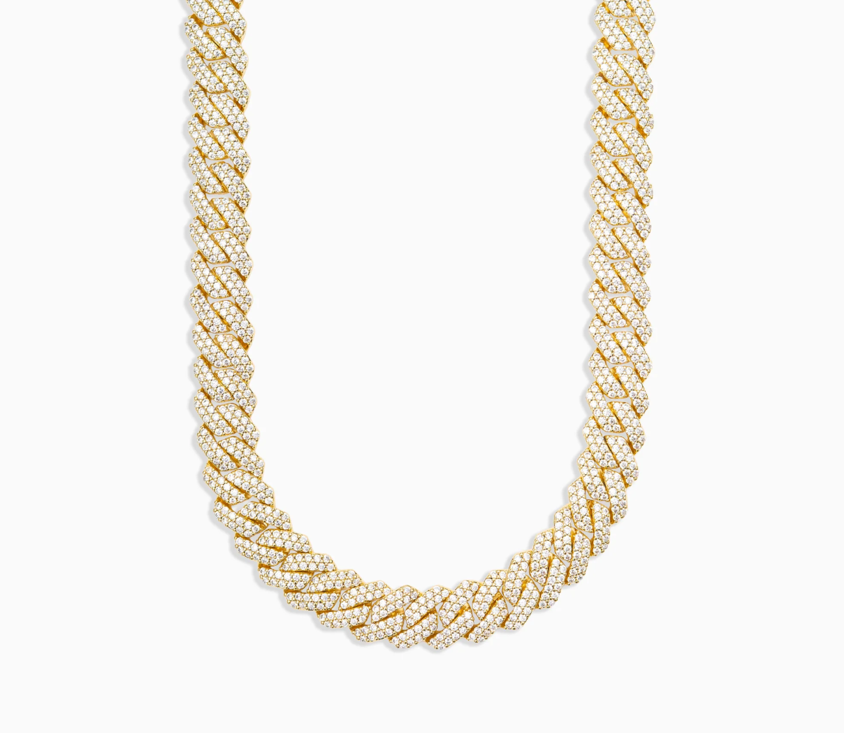 Amore 12mm Prong Cuban Chain Plated Diamond Gold