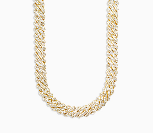 Amore 12mm Prong Cuban Chain Plated Diamond Gold